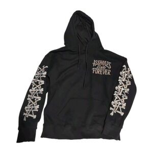 Assholes*s live forever ALF stitched on hoodie M skulls bones goth grunge dark